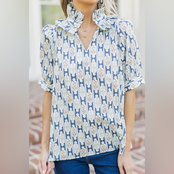 Entro Navy Blue Medallion Top - Picture 2 of 10